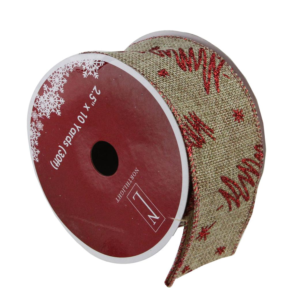 Pack of 12 Red and Beige Christmas Tree Wired Craft Ribbons - 2.5" x 120 Yards. The main picture.