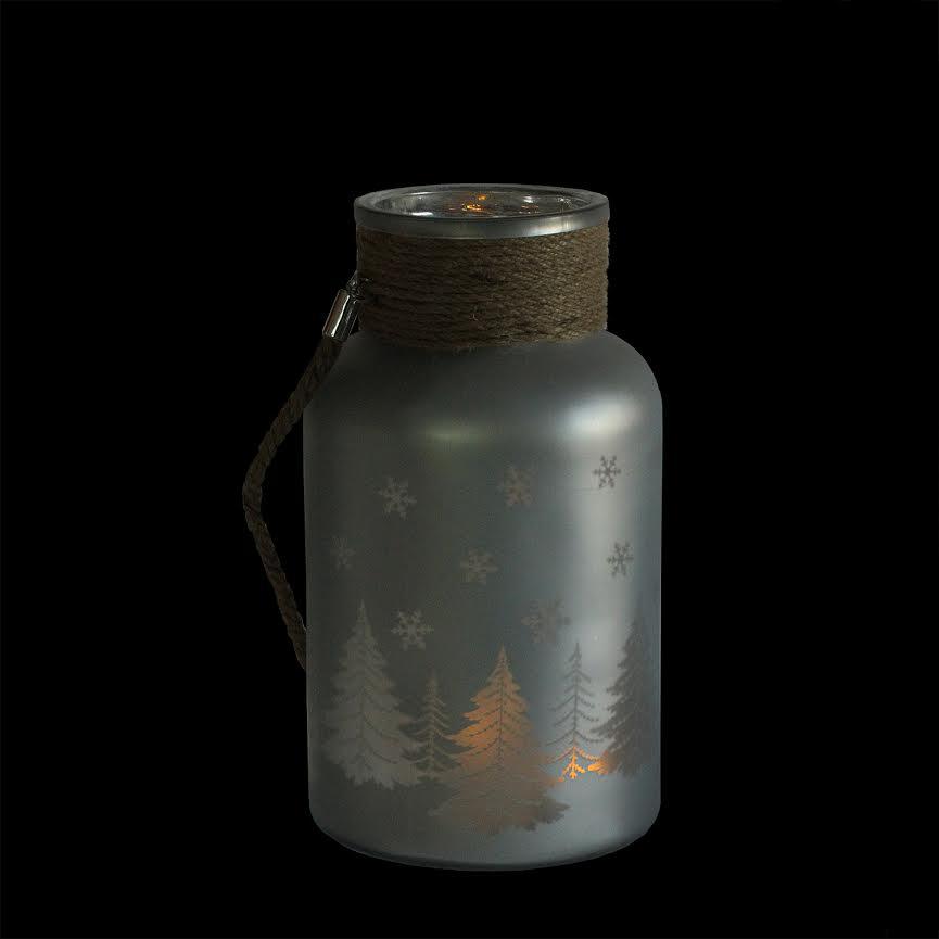 10" Matte Silver Christmas Trees and Snowflakes Pillar Candle Holder with Handle. Picture 2