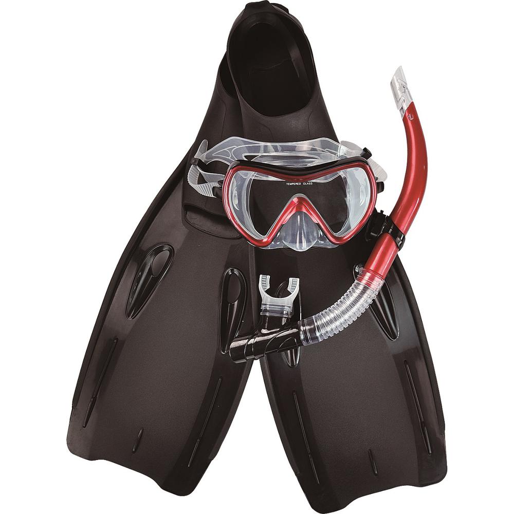 14+ Years - Red Swim Fins  Snorkel and Goggle Pool Set - Medium. Picture 1