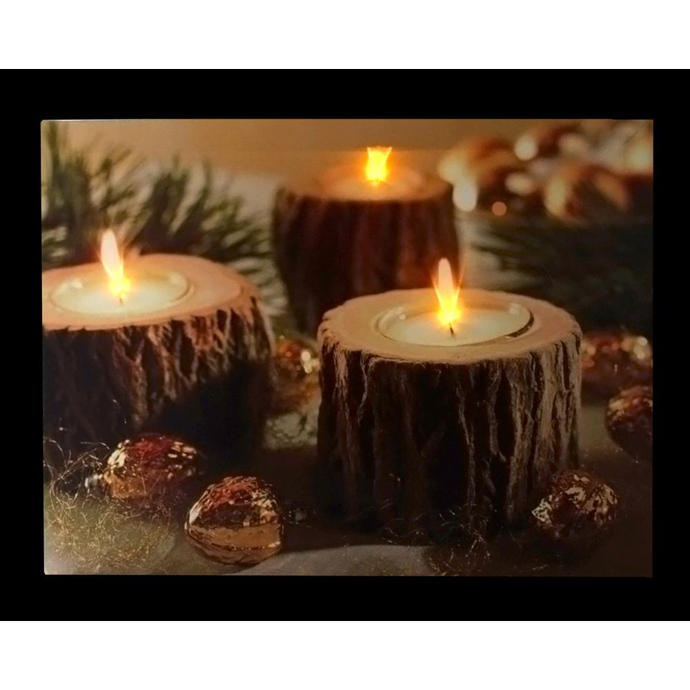 15.75" LED Flickering Rustic Lodge Woodland Candles Canvas Wall Art. Picture 2