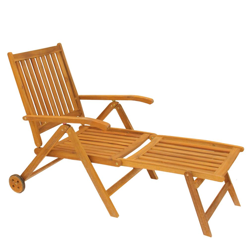 Acacia Wood Outdoor Patio Chaise Lounge Chair. Picture 1