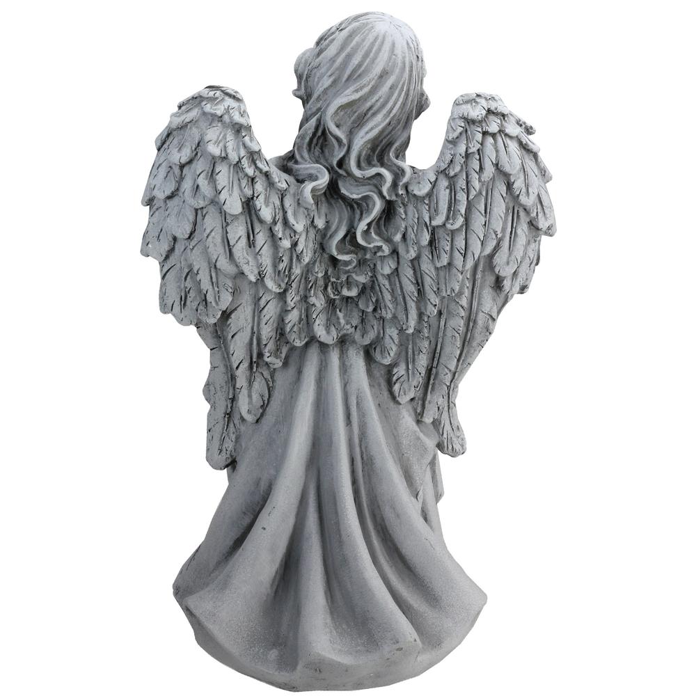 16.5" Gray Angel Decorative Outdoor Garden Bird Feeder Statue. Picture 6