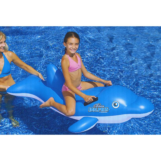 61" Inflatable Blue Ride-On Dolphin Children's Swimming Pool Float. Picture 4