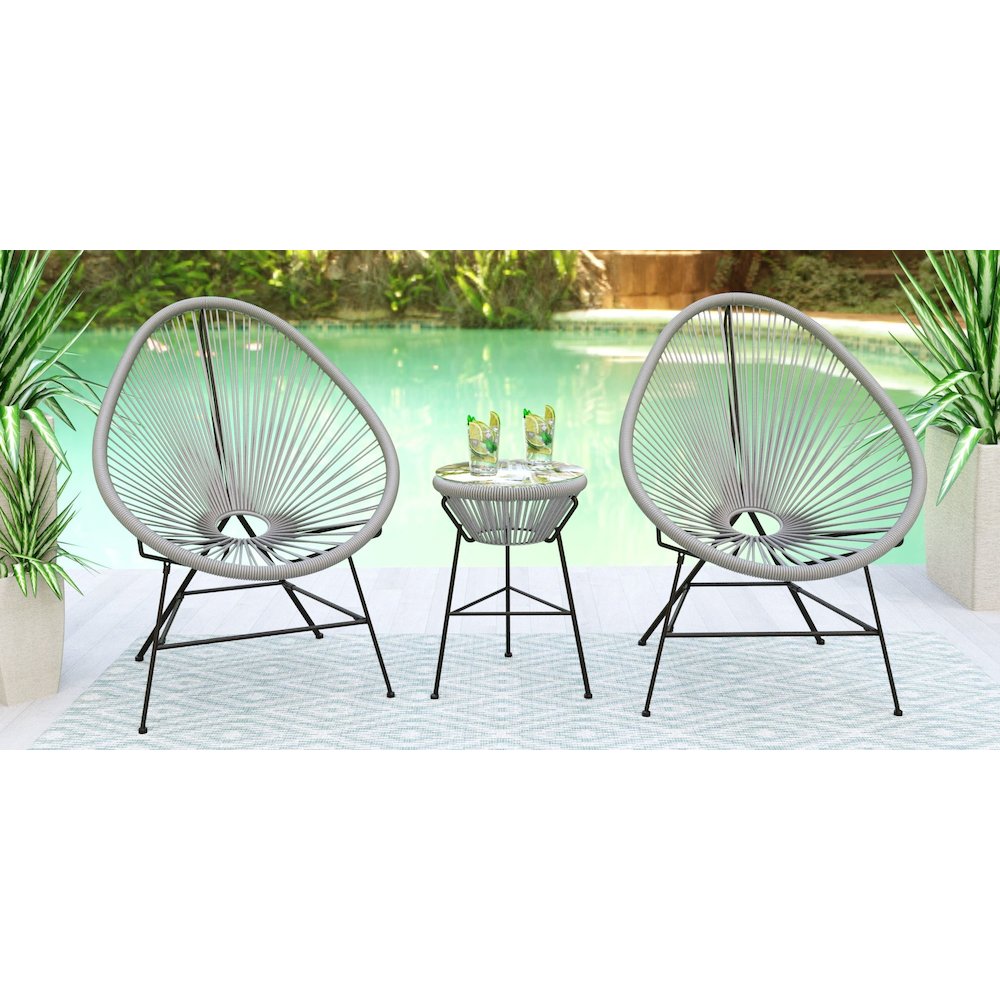 Montara 3 Piece Outdoor Lounge Patio Chair With Glass Top Table. Picture 2