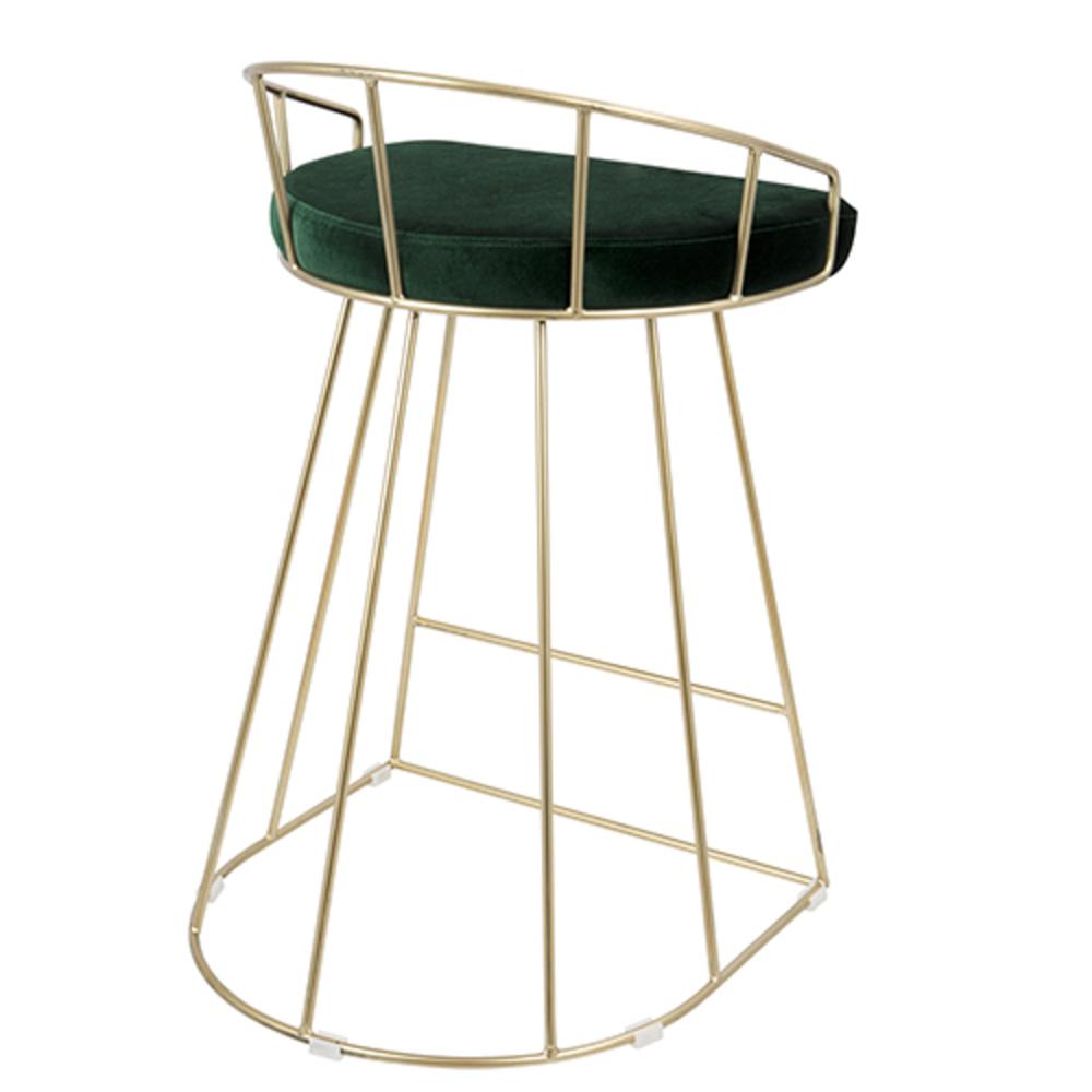 Canary Contemporary-Glam Counter Stool in Gold with Green Velvet - Set of 2. Picture 4