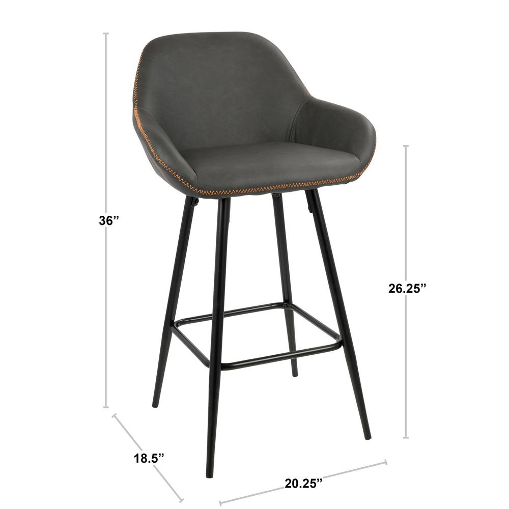 Clubhouse Contemporary 26" Counter Stool with Black Frame and Grey Vintage Faux Leather - Set of 2. Picture 10