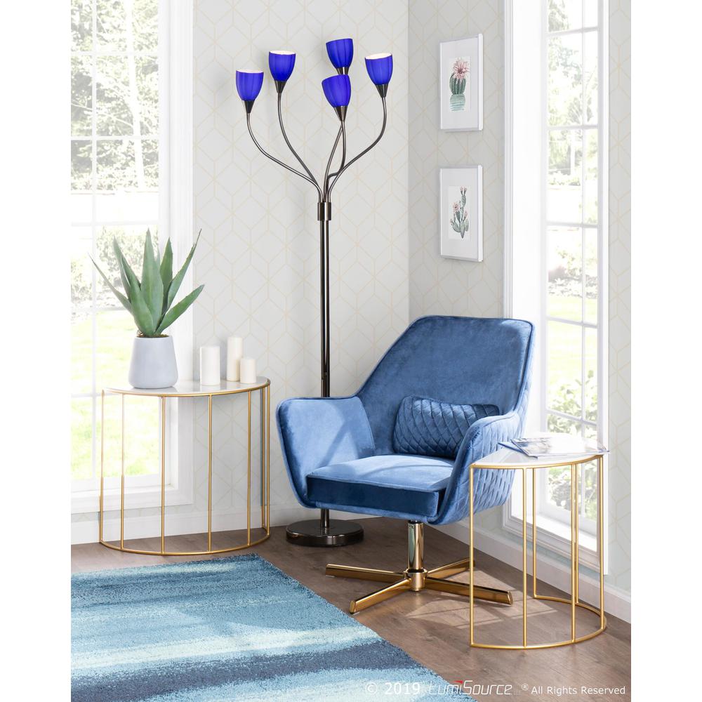 Medusa Contemporary Floor Lamp with Black Chrome Base and Blue Glass Sconces. Picture 6