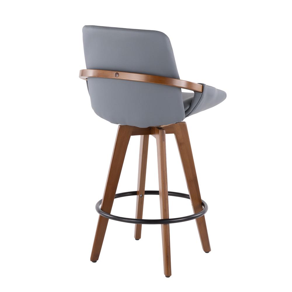Cosmo Mid-Century Counter Stool in Walnut and Grey Faux Leather. Picture 3