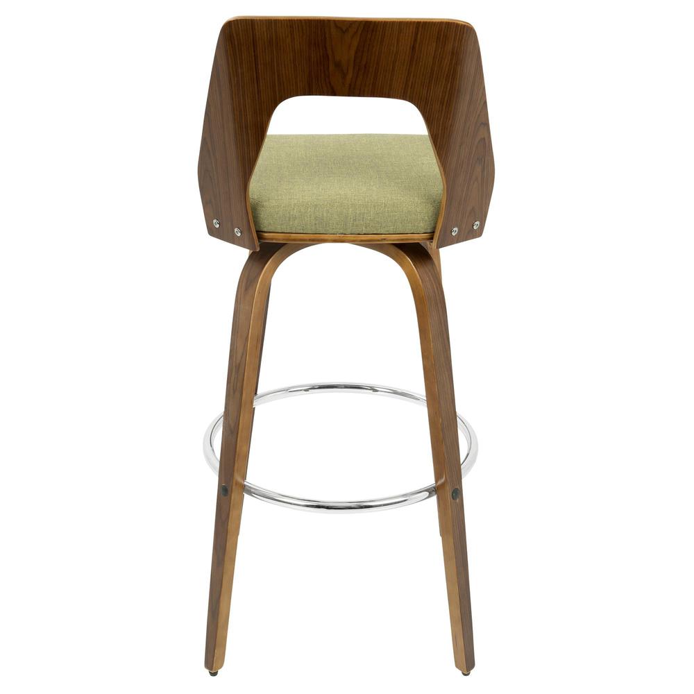 Trilogy Mid-Century Modern Barstool in Walnut and Green Fabric - Set of 2. Picture 6