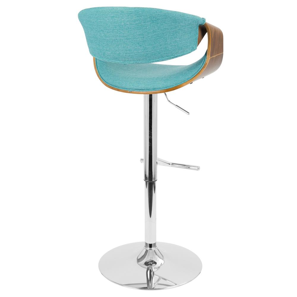 Curvo Mid-Century Modern Adjustable Barstool with Swivel in Walnut and Teal. Picture 4