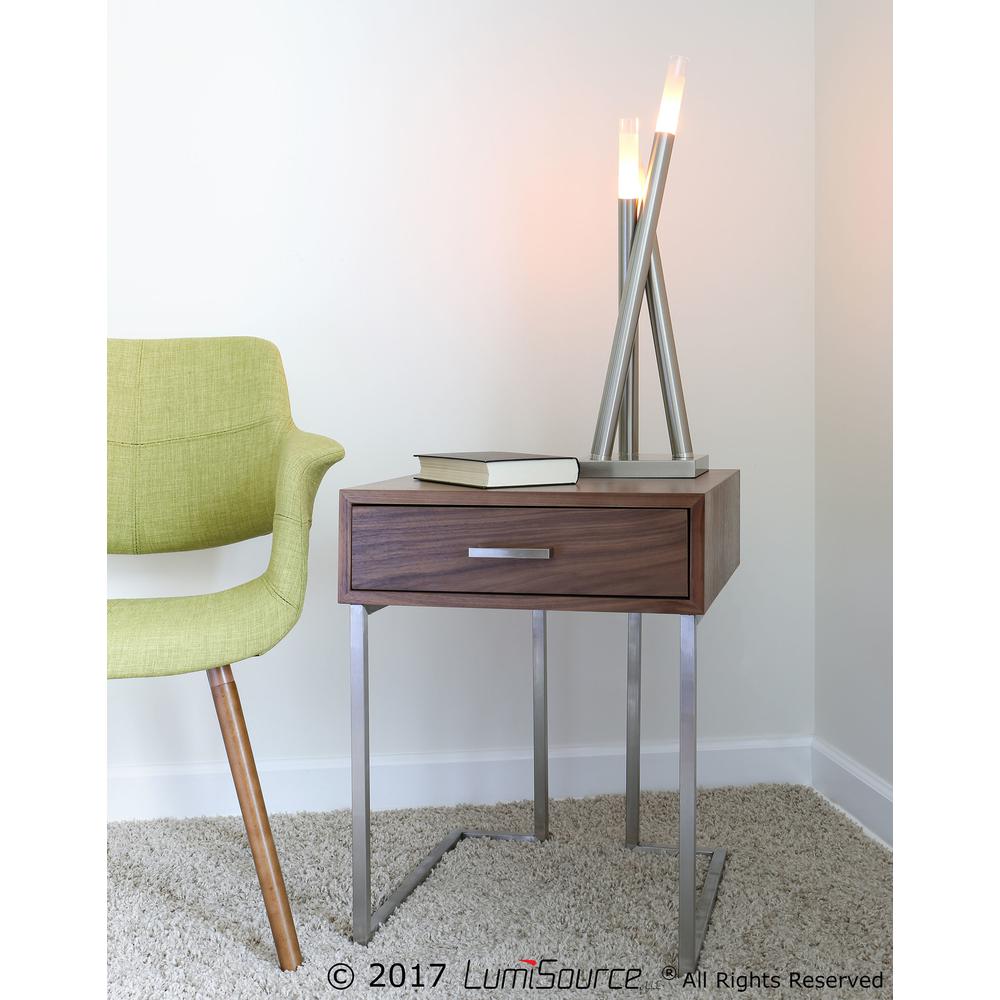 Roman Contemporary End Table in Walnut Wood and Stainless Steel. Picture 9