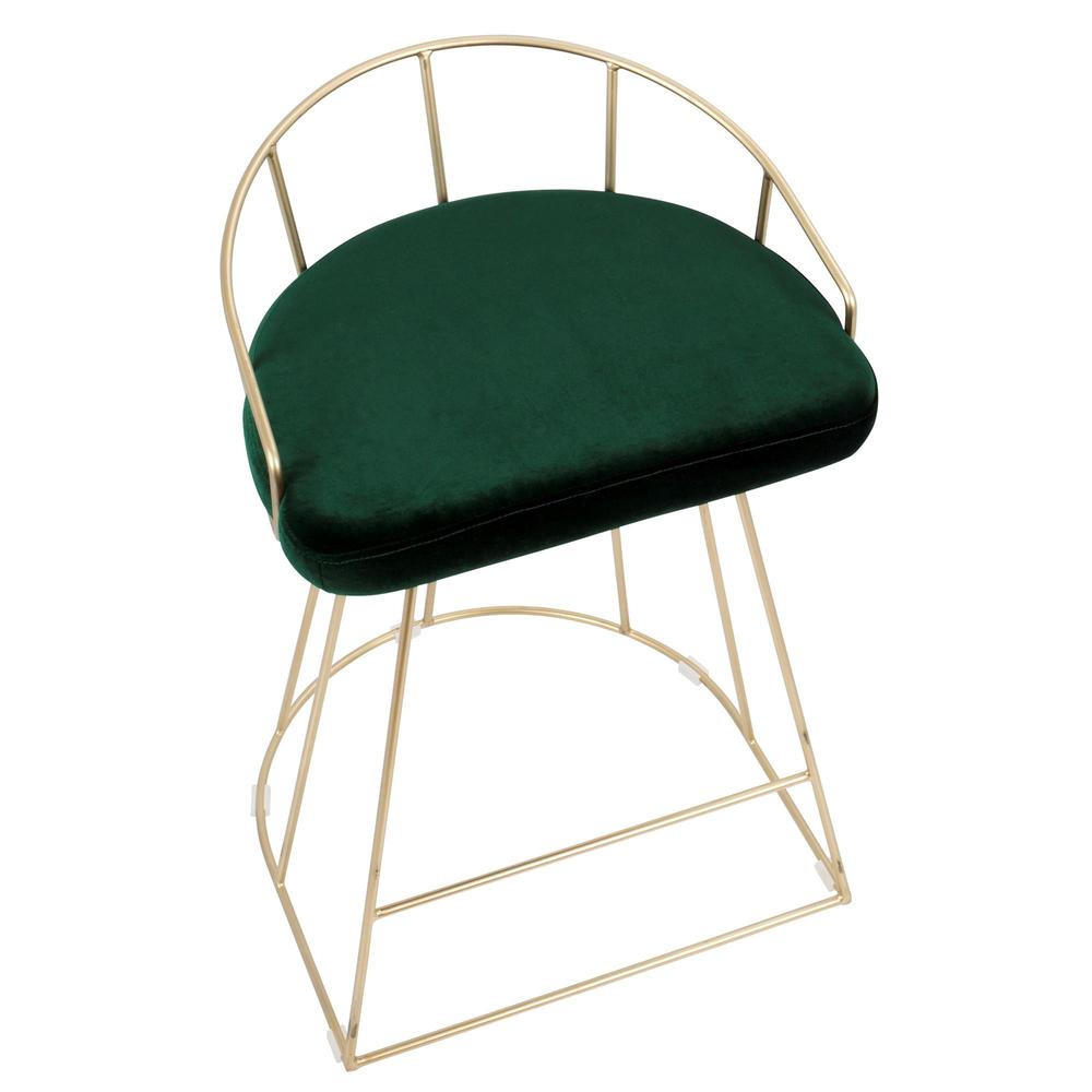 Canary Contemporary-Glam Counter Stool in Gold with Green Velvet - Set of 2. Picture 7