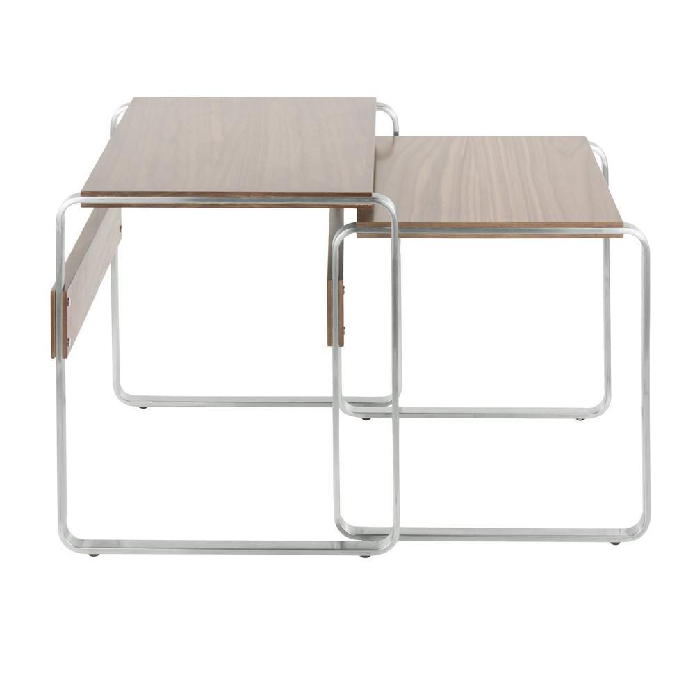 Tea Side Mid-Century Modern Nesting Tables in Stainless Steel and Walnut. Picture 2