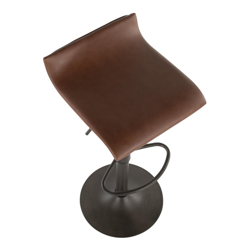 Ale Industrial Barstool in Antique Metal and Brown Faux Leather - Set of 2. Picture 7