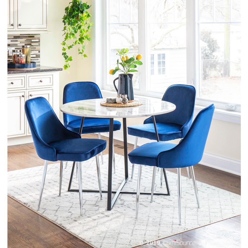 Marcel Contemporary Dining Chair with Chrome Frame and Blue Velvet Fabric - Set of 2. Picture 8