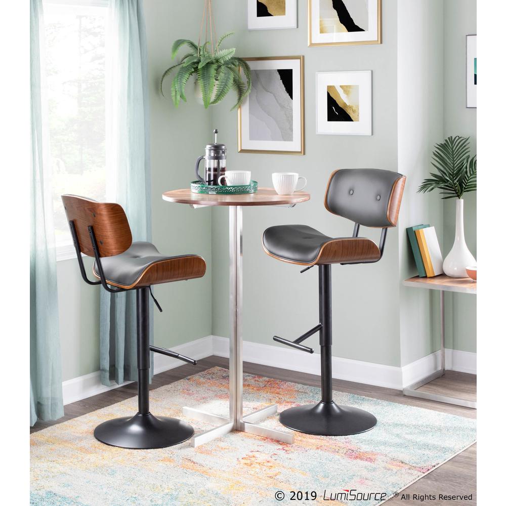 Lombardi Mid-Century Modern Adjustable Barstool in Walnut with Grey Faux Leather. Picture 9
