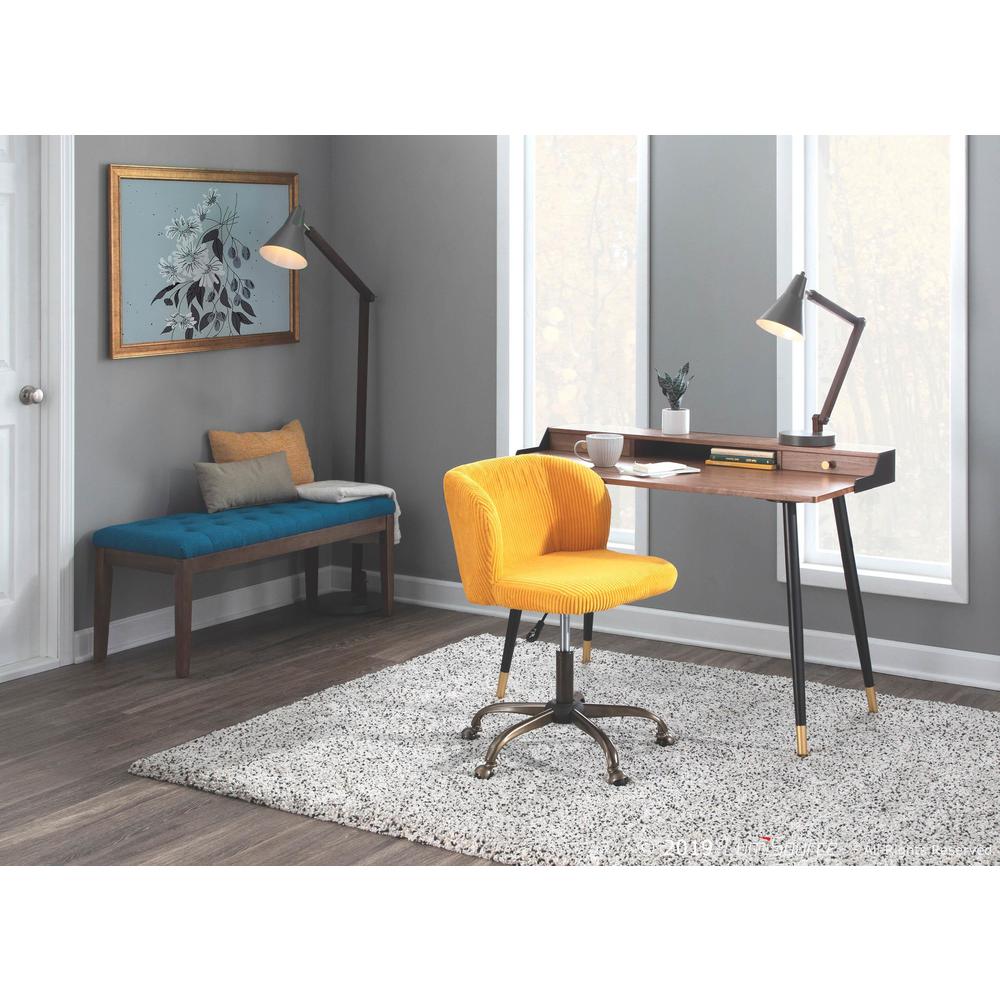 Harvey Mid-Century Modern Desk in Black Metal and Walnut Wood with Gold Accent. Picture 9