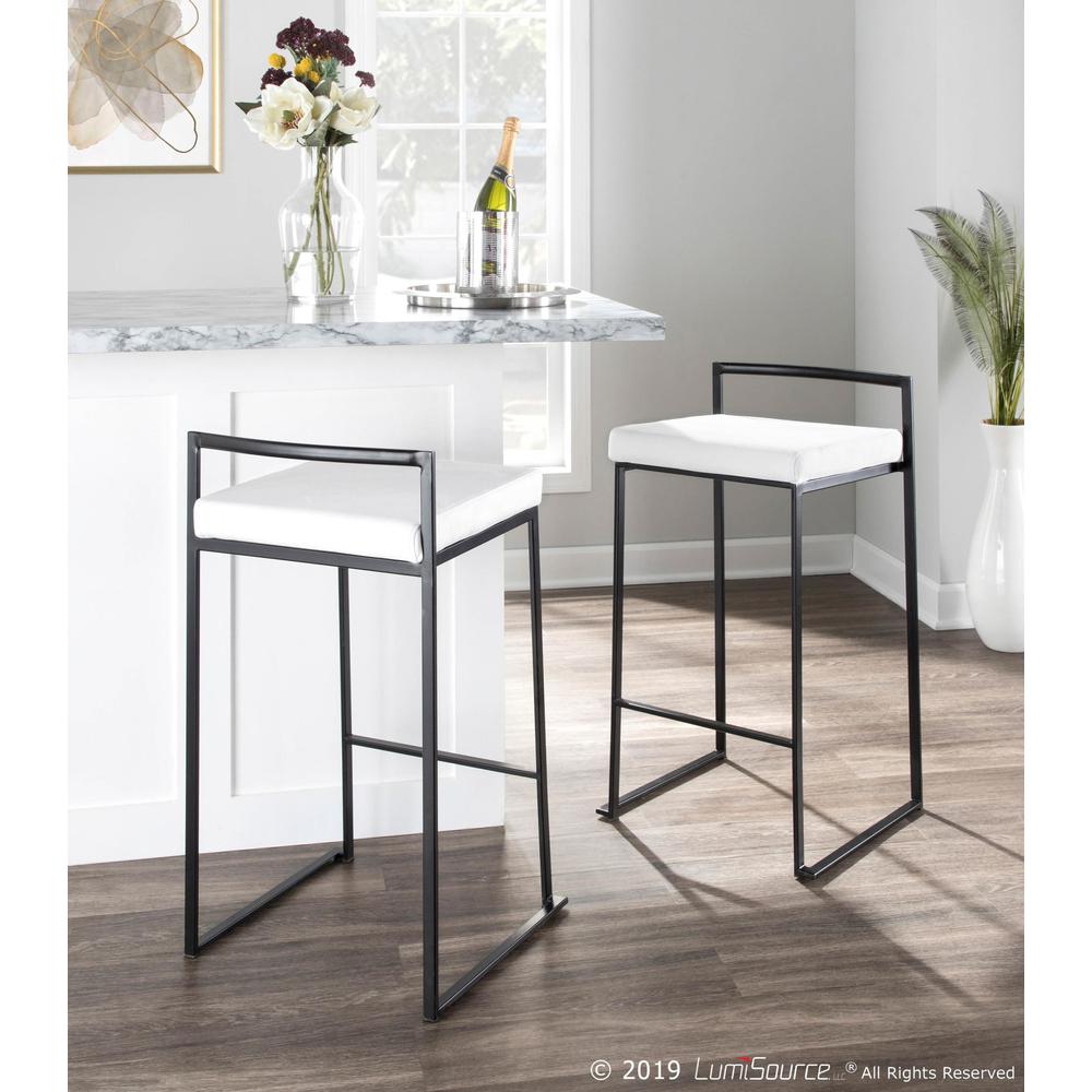 Fuji Contemporary Stackable Counter Stool in Black with White Velvet Cushion - Set of 2. Picture 10
