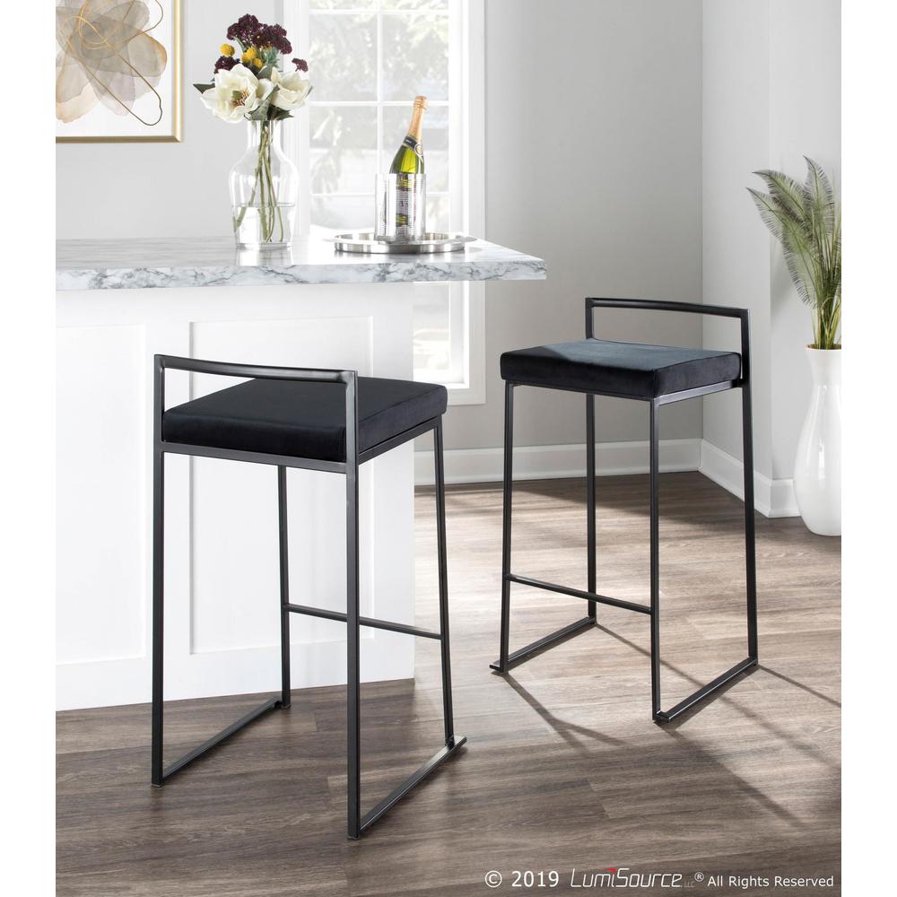 Fuji Contemporary Stackable Counter Stool in Black with Black Velvet Cushion - Set of 2. Picture 10
