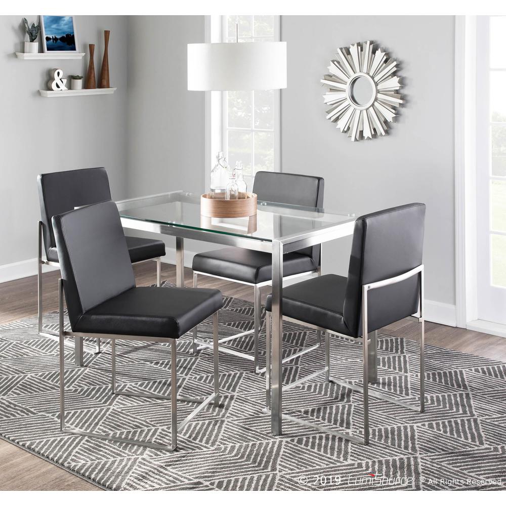 Fuji Contemporary Dining Table in Stainless Steel with Clear Glass Top. Picture 7