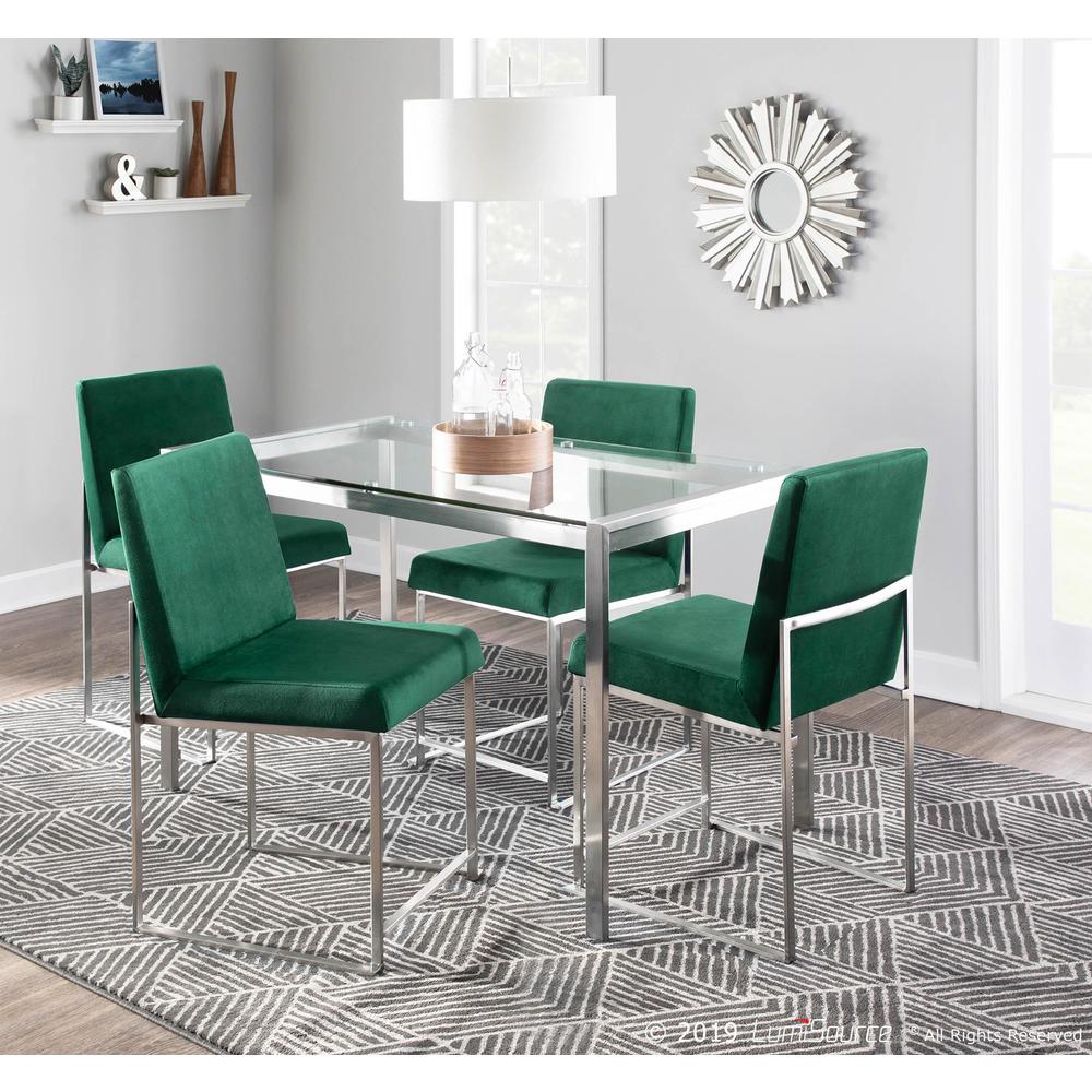 Brushed Stainless Steel, Green Velvet High Back Fuji Dining Chair - Set of 2. Picture 8
