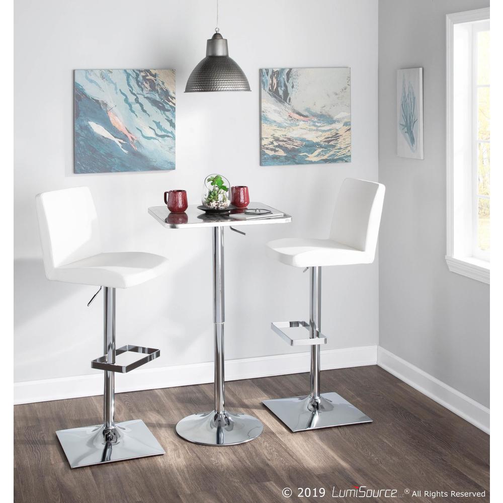 Captain Contemporary Adjustable Barstool with Swivel in White Faux Leather. Picture 7