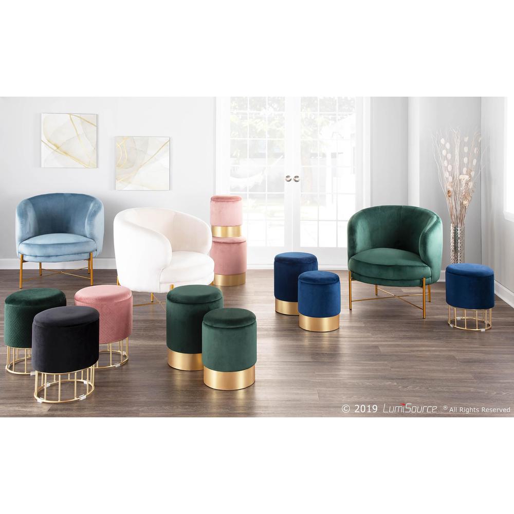 Marla Contemporary/Glam Nesting Ottoman Set in Gold Metal and Blue Velvet. Picture 9