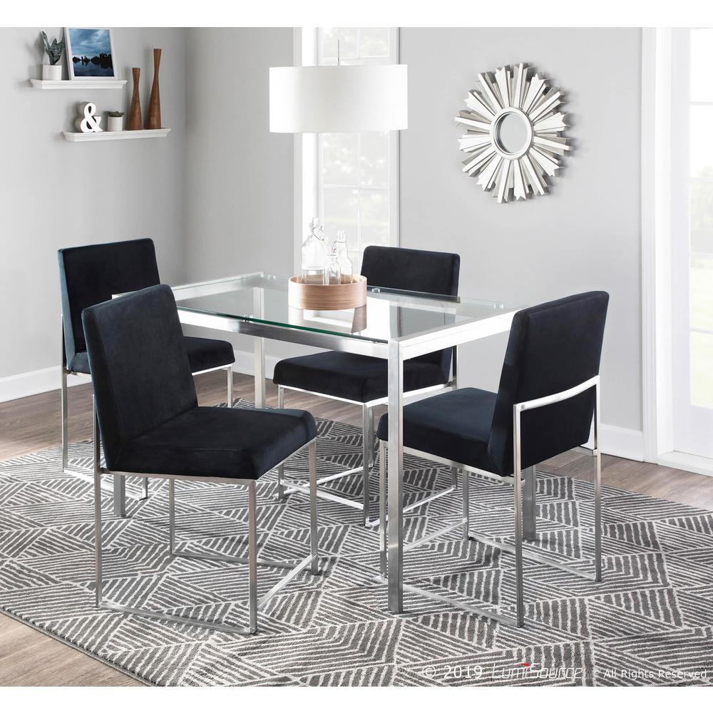 Fuji Contemporary Dining Table in Stainless Steel with Clear Glass Top. Picture 8