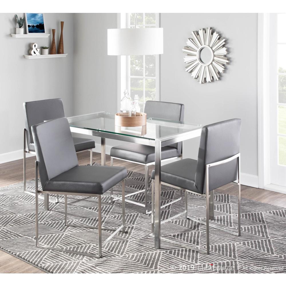 Fuji Contemporary Dining Table in Stainless Steel with Clear Glass Top. Picture 6