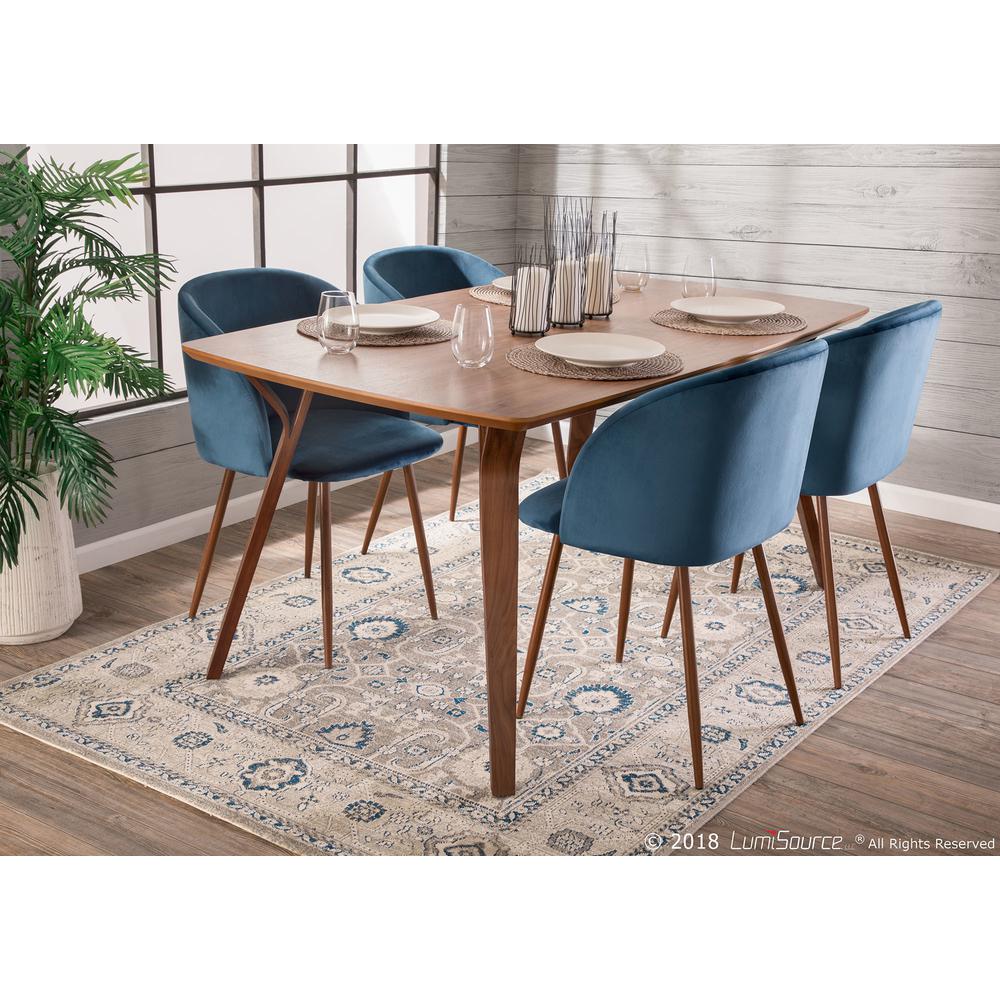 Fran Contemporary Dining Chair in Walnut and Blue Velvet - Set of 2. Picture 8