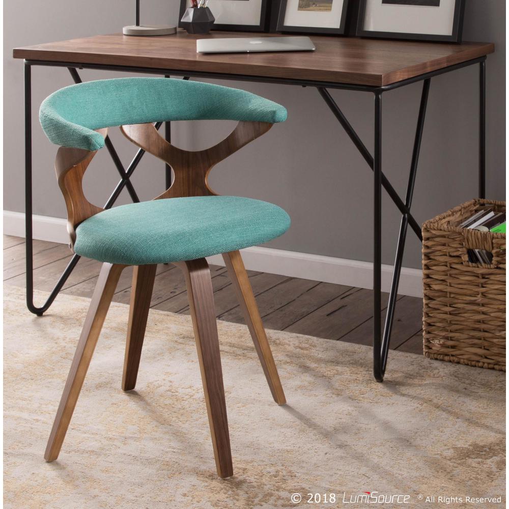 Gardenia Mid-Century Modern Dining/Accent Chair with Swivel in Walnut Wood and Teal Fabric. Picture 8