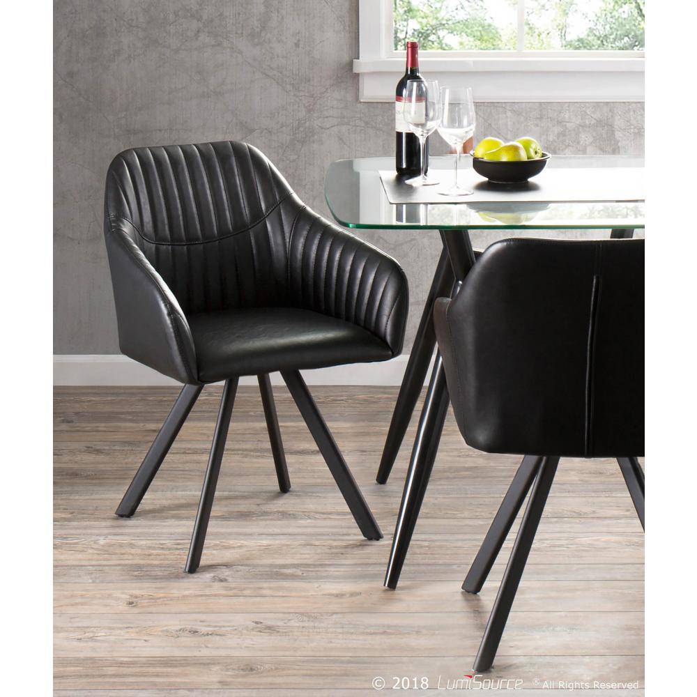Clubhouse Contemporary Pleated Chair in Black Faux Leather - Set of 2. Picture 9