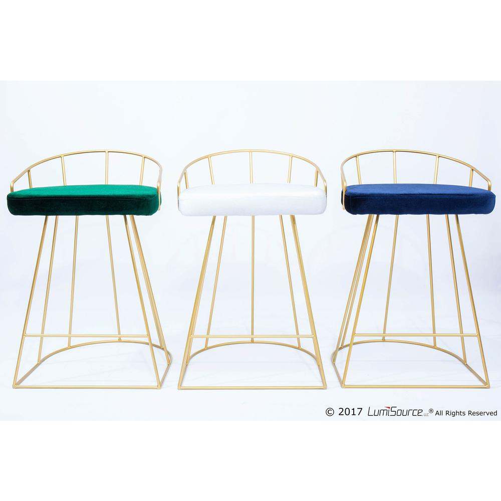 Canary Contemporary-Glam Counter Stool in Gold with Green Velvet - Set of 2. Picture 8