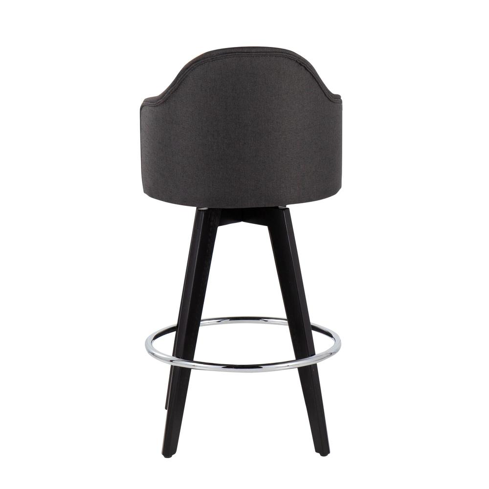 Black Wood, Chrome, Charcoal Fabric Ahoy 26" Counter Stool - Set of 2. Picture 5