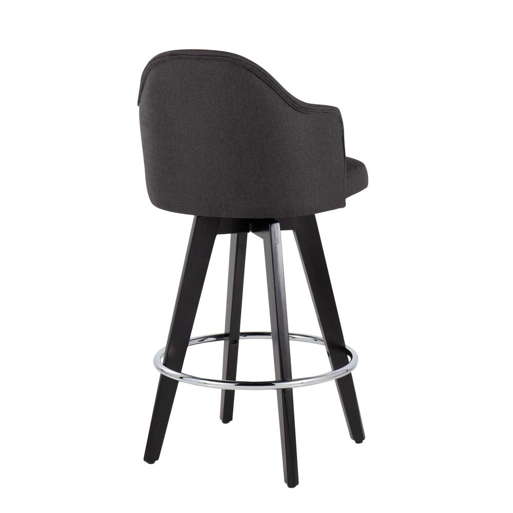 Black Wood, Chrome, Charcoal Fabric Ahoy 26" Counter Stool - Set of 2. Picture 4