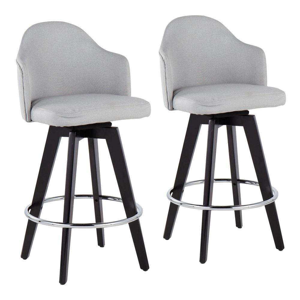 Black Wood, Chrome, Light Grey Fabric Ahoy 26" Counter Stool - Set of 2. Picture 1
