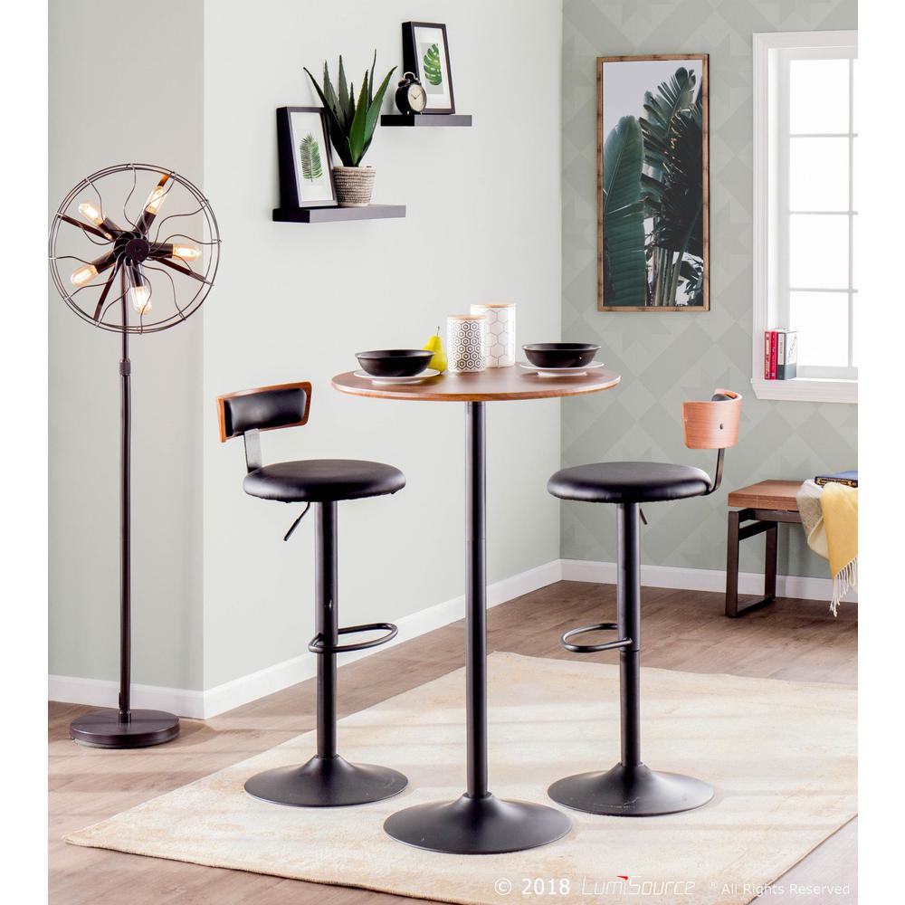 Pebble Mid-Century Modern Table Adjusts From Dining To Bar in Walnut and Black. Picture 4