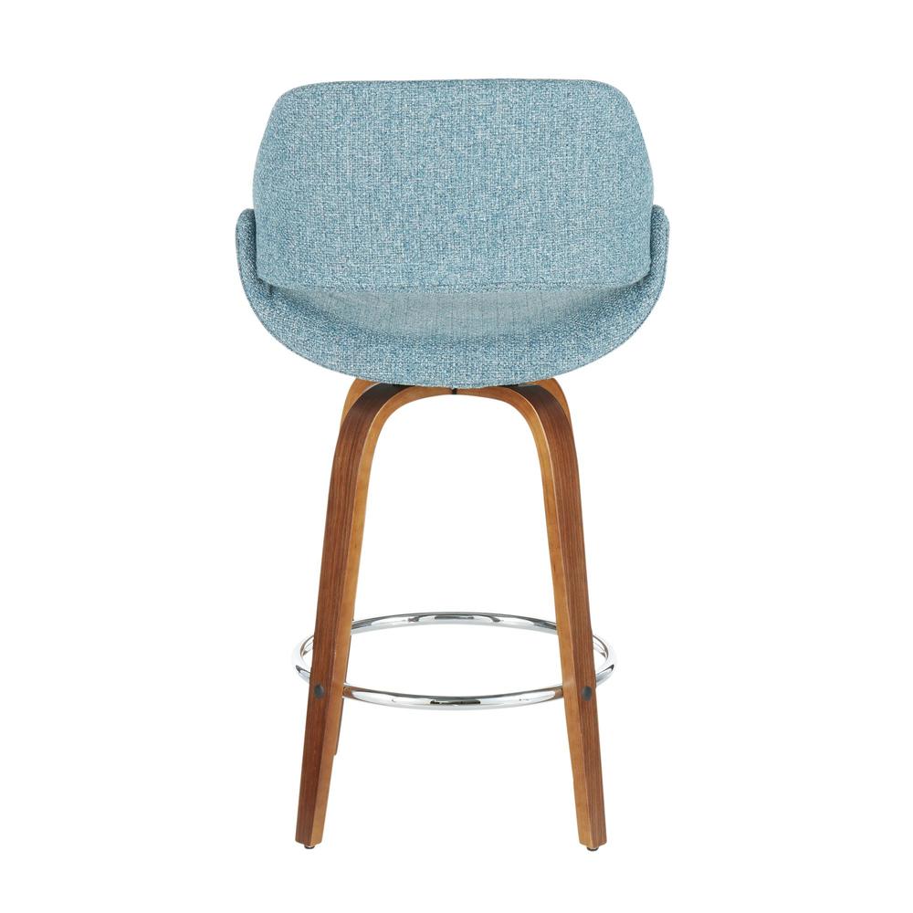Fabrico Mid-Century Modern Counter Stool in Walnut and Blue Noise Fabric - Set of 2. Picture 5
