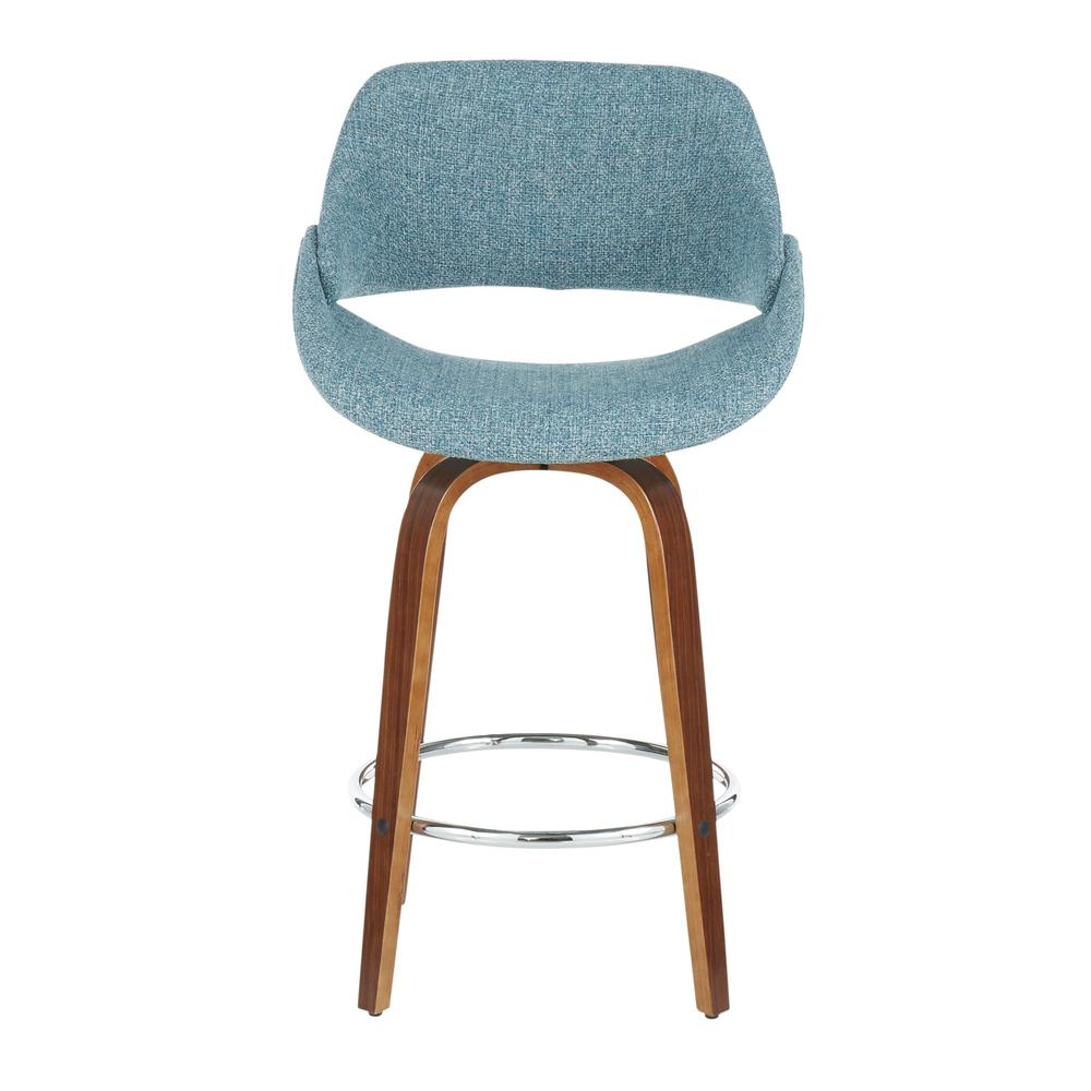 Fabrico Mid-Century Modern Counter Stool in Walnut and Blue Noise Fabric - Set of 2. Picture 6