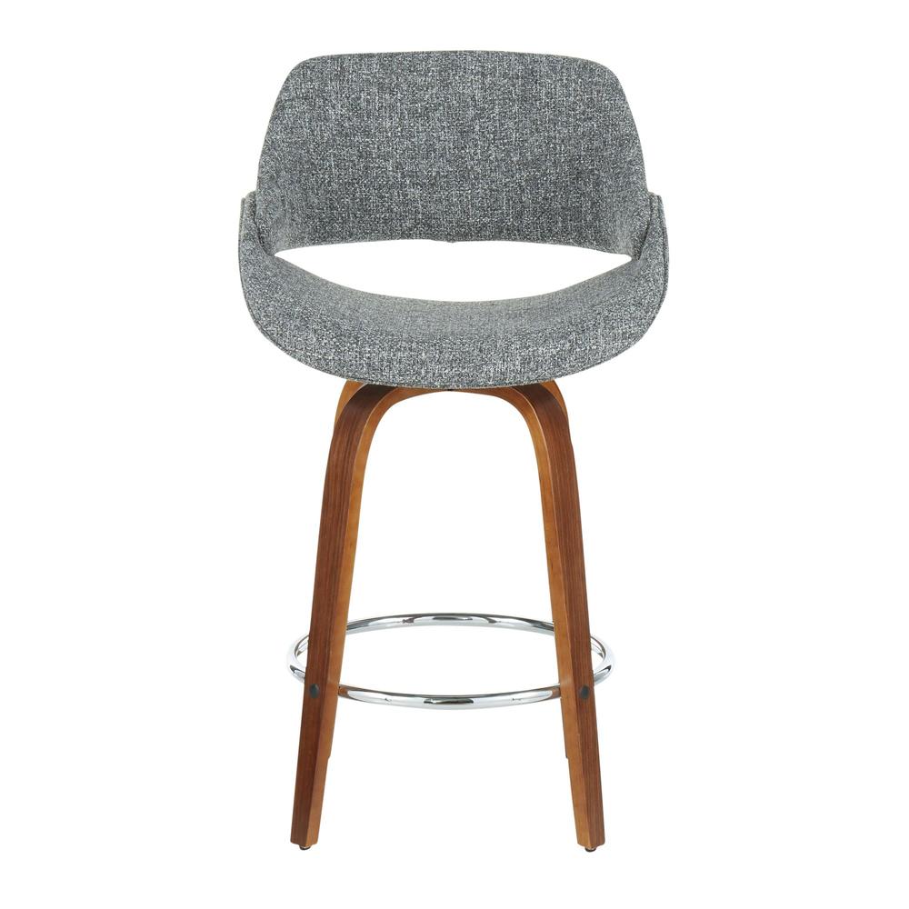 Fabrico Mid-Century Modern Counter Stool in Walnut and Grey Noise Fabric - Set of 2. Picture 6