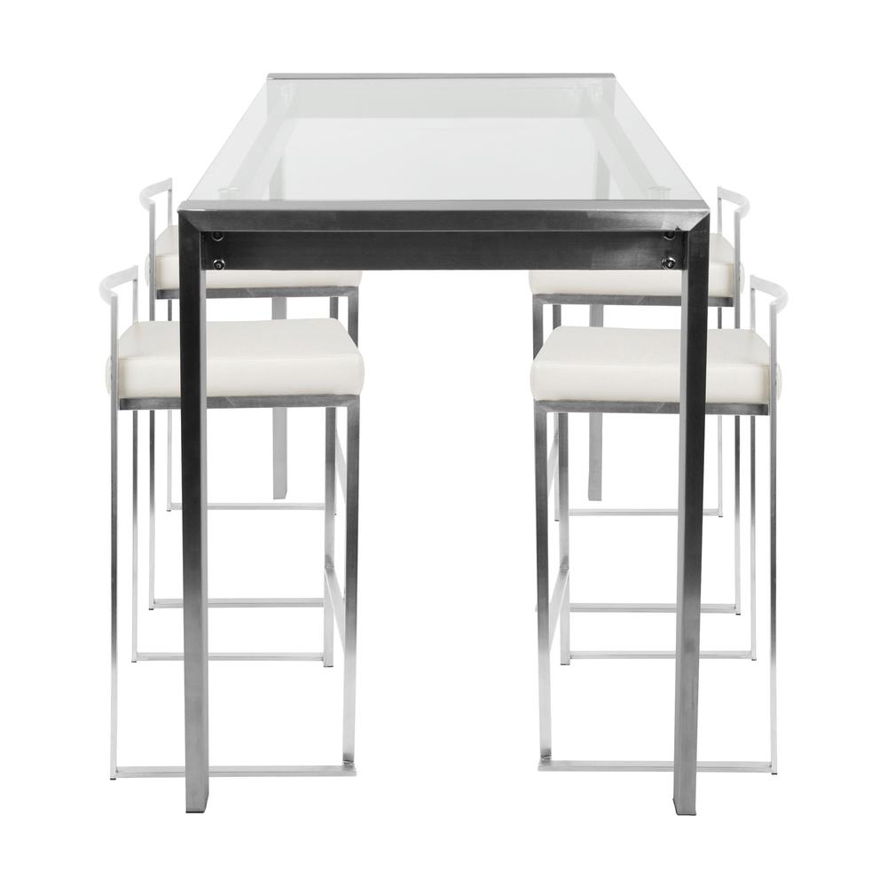 Fuji 5-Piece Contemporary Counter Height Dining Set in Stainless Steel and White. Picture 2