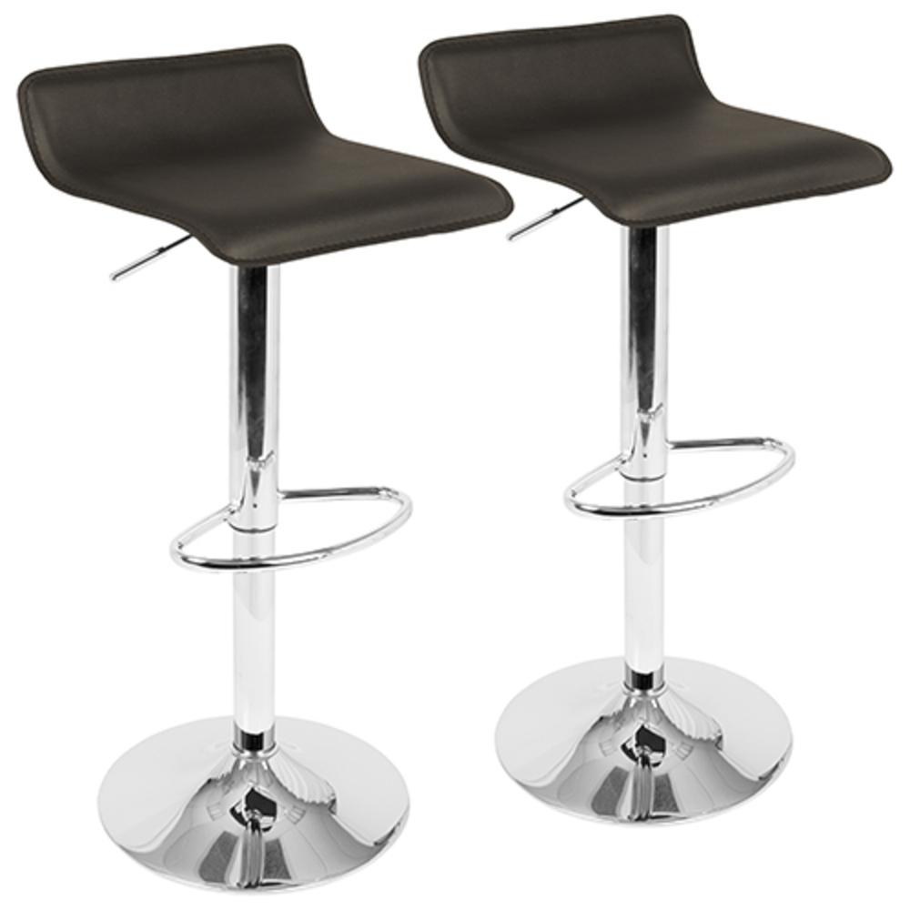 Ale Contemporary Adjustable Barstool in Brown PU Leather - Set of 2. Picture 1
