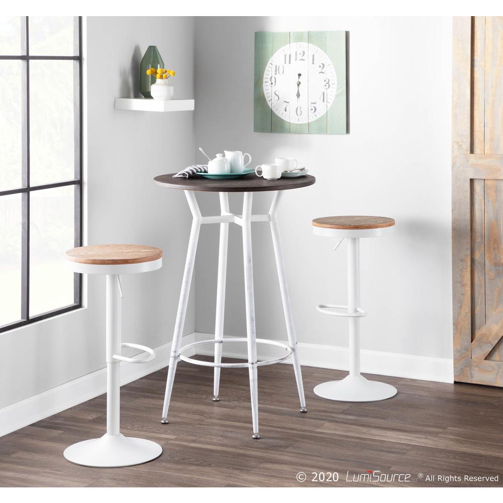 Clara Industrial Round Bar Table in Vintage White Metal with Espresso Wood-Pressed Grain Bamboo. Picture 8