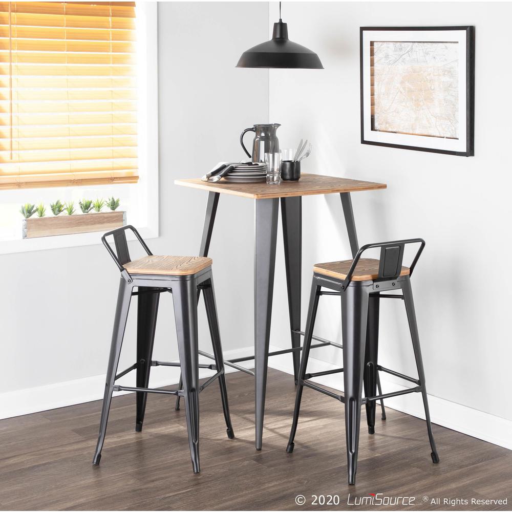 Oregon Industrial Low Back Barstool in Black Metal and Wood-Pressed Grain Bamboo - Set of 2. Picture 8