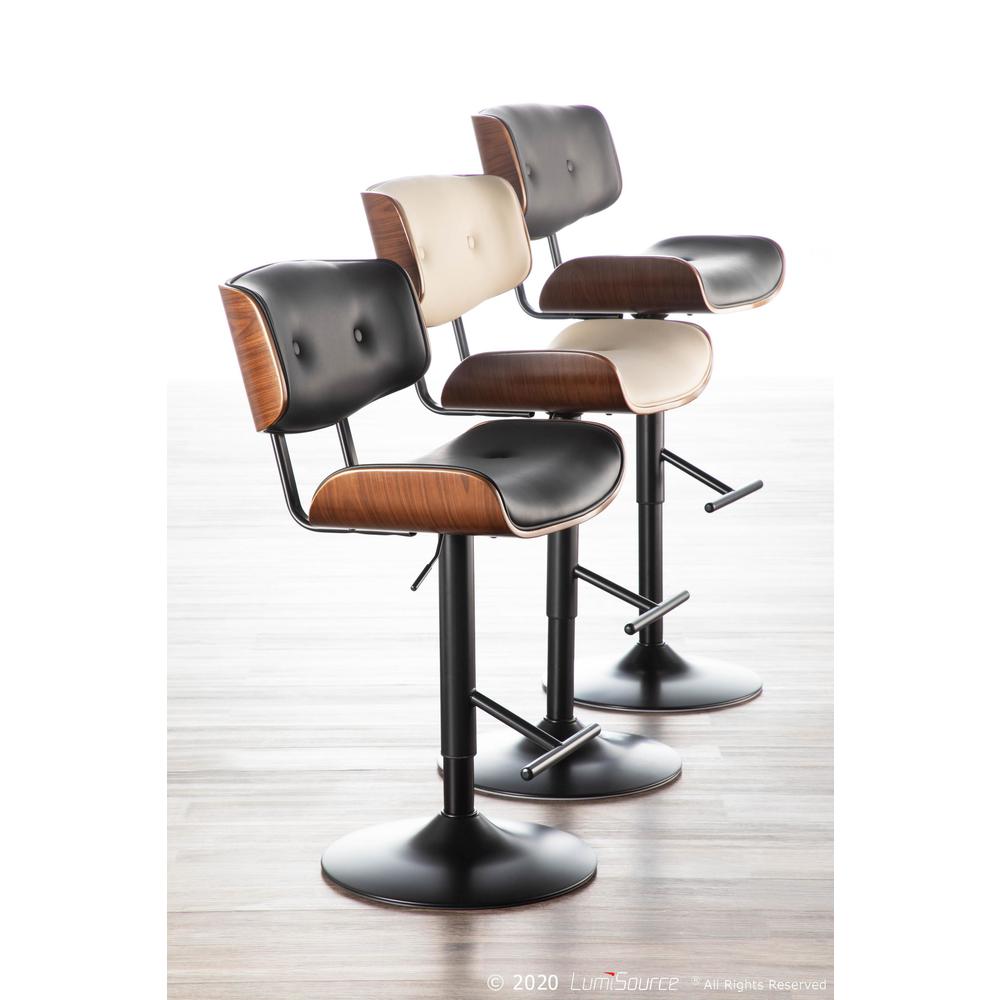 Lombardi Mid-Century Modern Adjustable Barstool in Walnut with Black Faux Leather. Picture 11