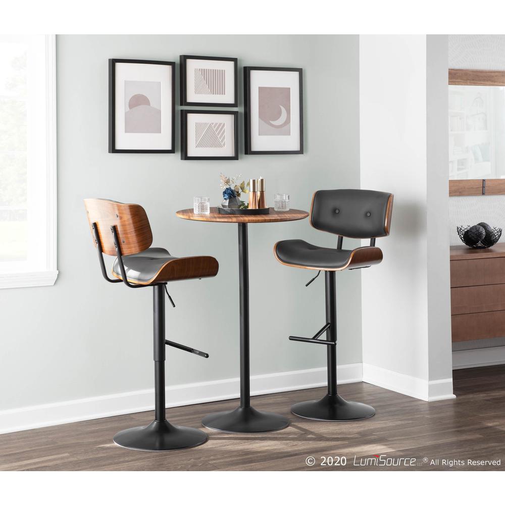 Lombardi Mid-Century Modern Adjustable Barstool in Walnut with Grey Faux Leather. Picture 11