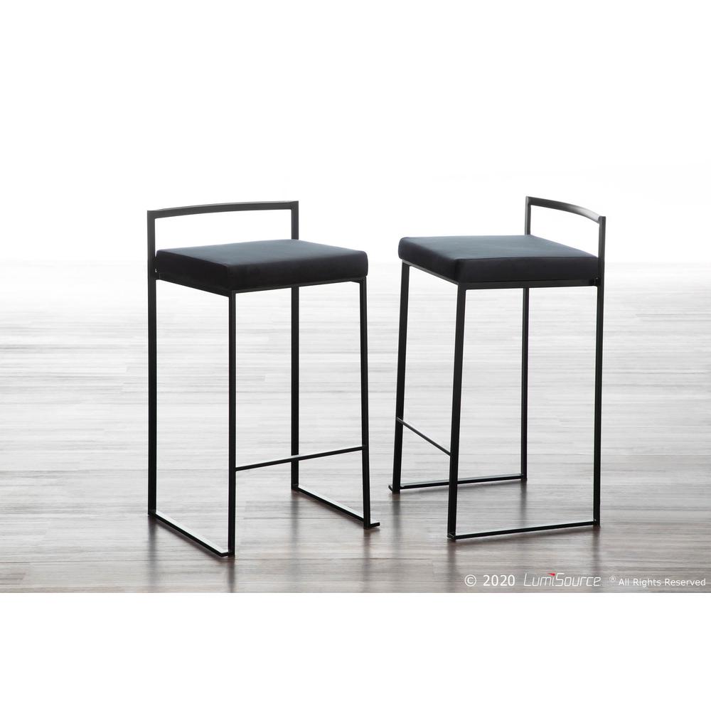 Fuji Contemporary Stackable Counter Stool in Black with Black Velvet Cushion - Set of 2. Picture 9