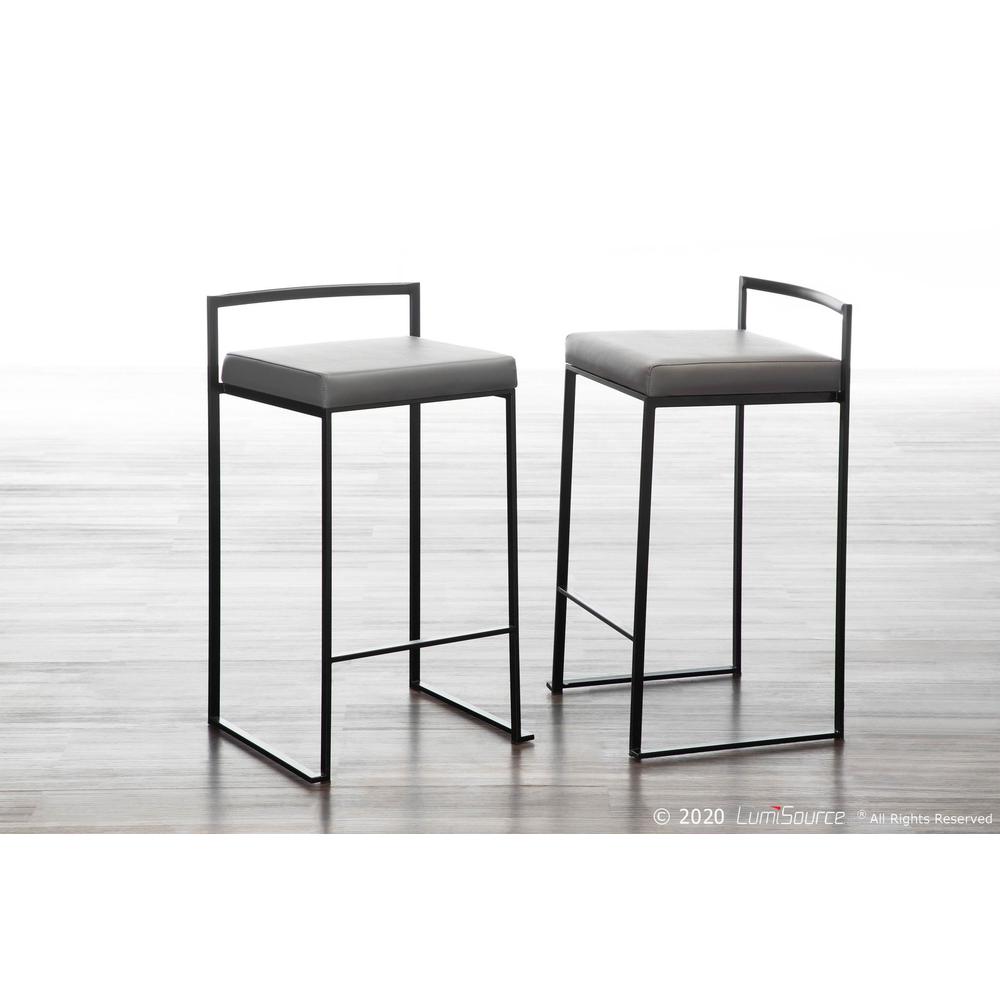 Fuji Contemporary Stackable Counter Stool in Black with Grey Faux Leather Cushion - Set of 2. Picture 9