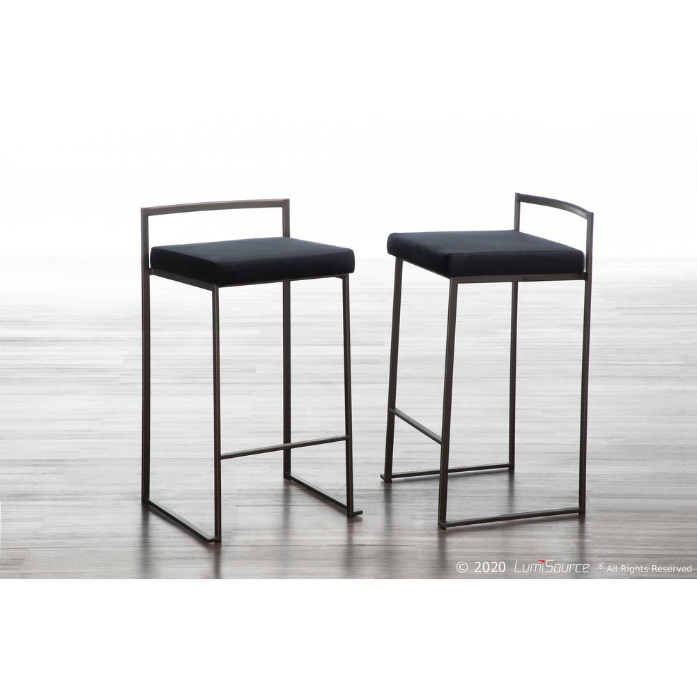 Fuji Industrial Stackable Counter Stool in Antique with Black Velvet Cushion - Set of 2. Picture 8