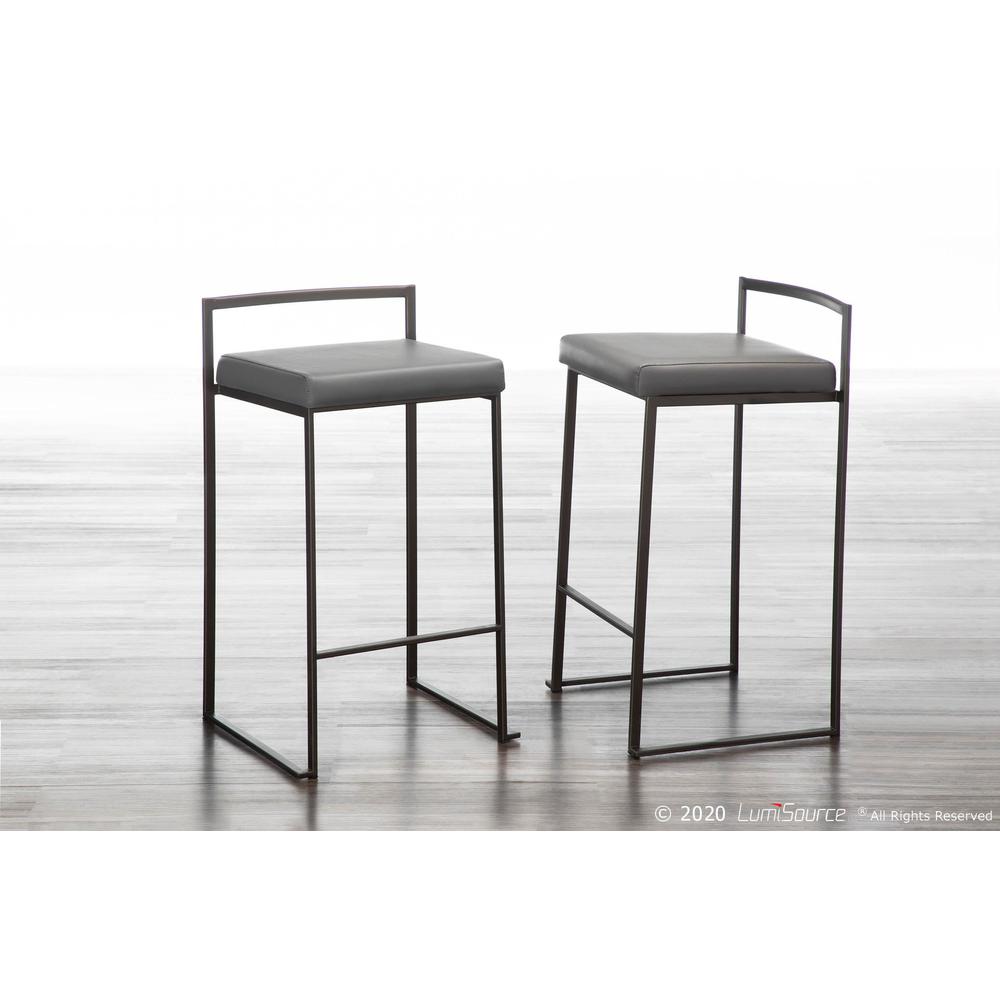 Fuji Industrial Stackable Counter Stool in Antique with Grey Faux Leather Cushion - Set of 2. Picture 8